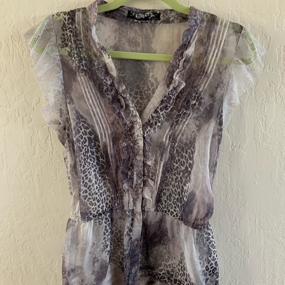 Guess Sheer Animal-Print Top
